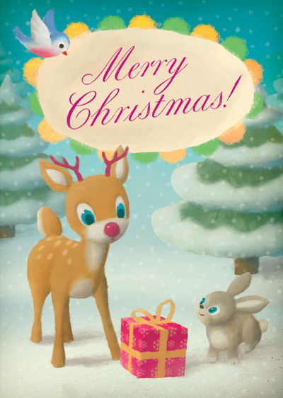 Deer and Rabbit Christmas Greeting Card by Stephen Mackey - Click Image to Close